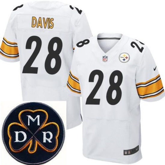 Men's Nike Pittsburgh Steelers #28 Sean Davis White Stitched NFL Elite MDR Dan Rooney Patch Jersey Men's Nike Pittsburgh Steelers #28 Sean Davis White Stitched NFL Elite MDR Dan Rooney Patch Jersey