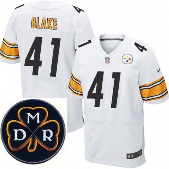 Men's Nike Pittsburgh Steelers #41 Antwon Blake White Stitched NFL Elite MDR Dan Rooney Patch Jersey Men's Nike Pittsburgh Steelers #41 Antwon Blake White Stitched NFL Elite MDR Dan Rooney Patch Jersey