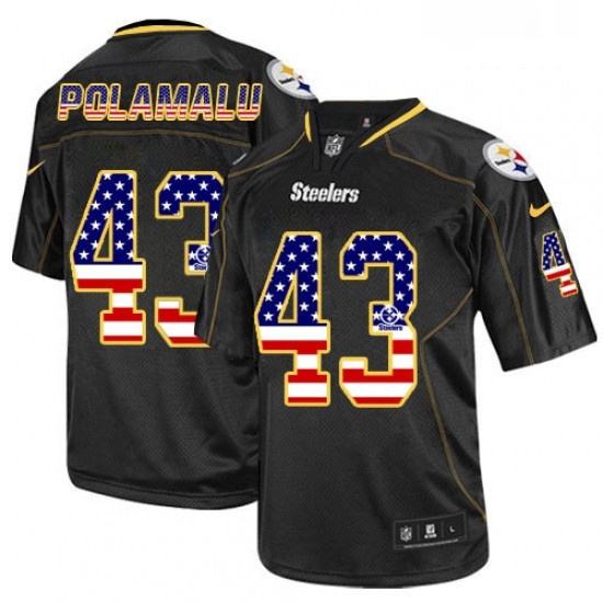 Mens Nike Pittsburgh Steelers 43 Troy Polamalu Elite Black USA Flag Fashion NFL Jersey Mens Nike Pittsburgh Steelers 43 Troy Polamalu Elite Black USA Flag Fashion NFL Jersey