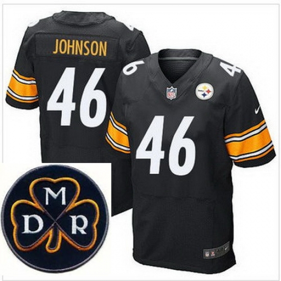Men's Nike Pittsburgh Steelers #46 Will Johnson Black Team Color Stitched NFL Elite MDR Dan Rooney Patch Jersey Men's Nike Pittsburgh Steelers #46 Will Johnson Black Team Color Stitched NFL Elite MDR Dan Rooney Patch Jersey