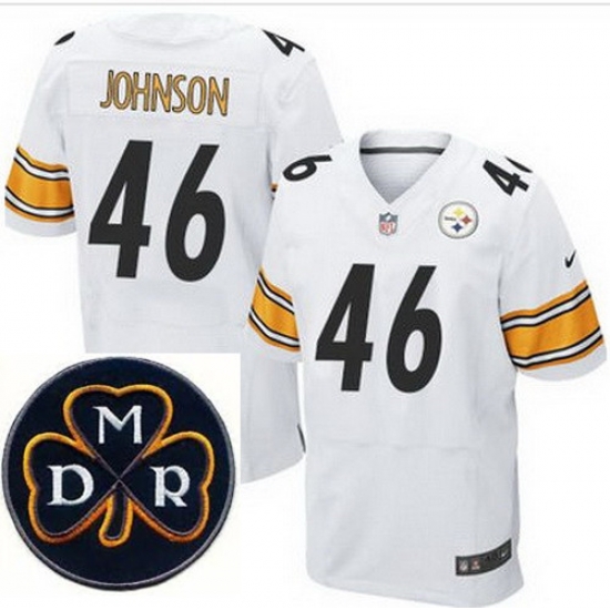 Men's Nike Pittsburgh Steelers #46 Will Johnson White Stitched NFL Elite MDR Dan Rooney Patch Jersey Men's Nike Pittsburgh Steelers #46 Will Johnson White Stitched NFL Elite MDR Dan Rooney Patch Jersey