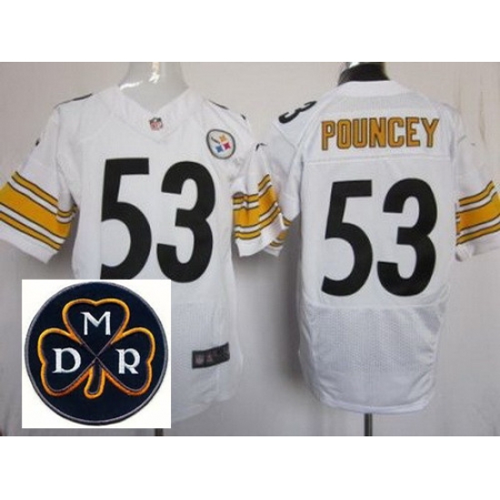 Men's Nike Pittsburgh Steelers #53 Maurkice Pouncey White Elite MDR Dan Rooney Patch Jerseys Men's Nike Pittsburgh Steelers #53 Maurkice Pouncey White Elite MDR Dan Rooney Patch Jerseys