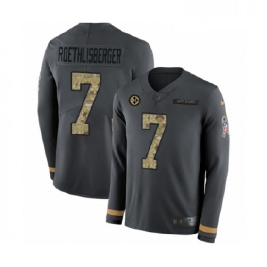 Mens Nike Pittsburgh Steelers 7 Ben Roethlisberger Limited Black Salute to Service Therma Long Sleeve NFL Jersey Mens Nike Pittsburgh Steelers 7 Ben Roethlisberger Limited Black Salute to Service Therma Long Sleeve NFL Jersey