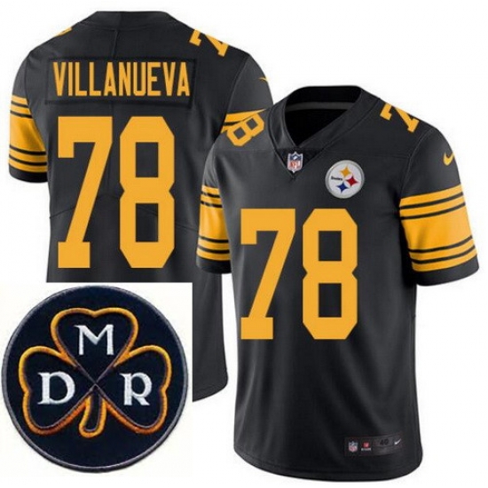 Men's Nike Pittsburgh Steelers #78 Alejandro Villanueva Elite Black Rush NFL MDR Dan Rooney Patch Jersey Men's Nike Pittsburgh Steelers #78 Alejandro Villanueva Elite Black Rush NFL MDR Dan Rooney Patch Jersey