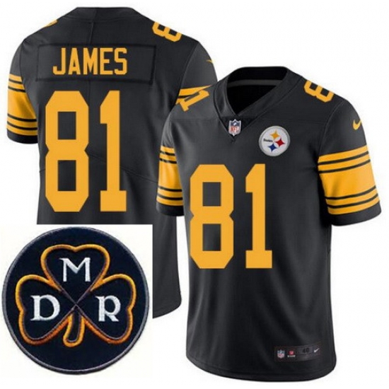 Men's Nike Pittsburgh Steelers #81 Jesse James Elite Black Rush NFL MDR Dan Rooney Patch Jersey Men's Nike Pittsburgh Steelers #81 Jesse James Elite Black Rush NFL MDR Dan Rooney Patch Jersey