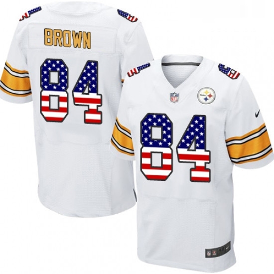 Mens Nike Pittsburgh Steelers 84 Antonio Brown Elite White Road USA Flag Fashion NFL Jersey Mens Nike Pittsburgh Steelers 84 Antonio Brown Elite White Road USA Flag Fashion NFL Jersey
