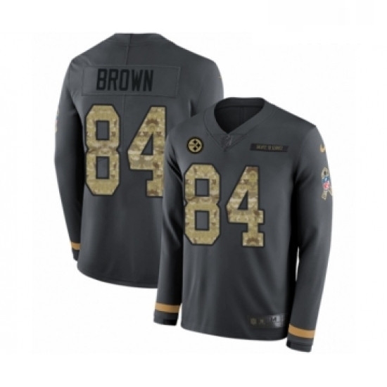 Mens Nike Pittsburgh Steelers 84 Antonio Brown Limited Black Salute to Service Therma Long Sleeve NFL Jersey Mens Nike Pittsburgh Steelers 84 Antonio Brown Limited Black Salute to Service Therma Long Sleeve NFL Jersey