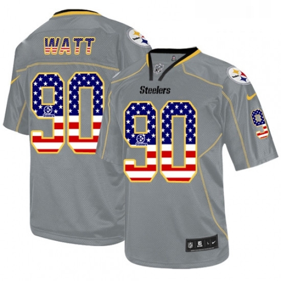 Mens Nike Pittsburgh Steelers 90 T J Watt Elite Grey USA Flag Fashion NFL Jersey Mens Nike Pittsburgh Steelers 90 T J Watt Elite Grey USA Flag Fashion NFL Jersey