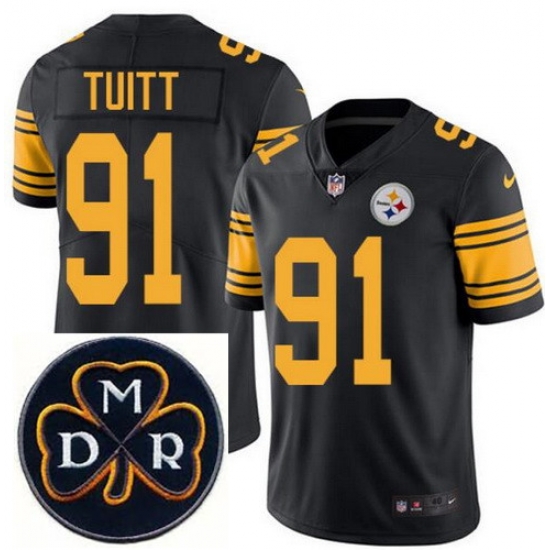 Men's Nike Pittsburgh Steelers #91 Stephon Tuitt Elite Black Rush NFL MDR Dan Rooney Patch Jersey Men's Nike Pittsburgh Steelers #91 Stephon Tuitt Elite Black Rush NFL MDR Dan Rooney Patch Jersey