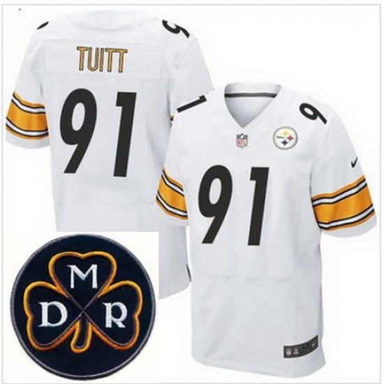 Men's Nike Pittsburgh Steelers #91 Stephon Tuitt White Stitched NFL Elite MDR Dan Rooney Patch Jersey Men's Nike Pittsburgh Steelers #91 Stephon Tuitt White Stitched NFL Elite MDR Dan Rooney Patch Jersey