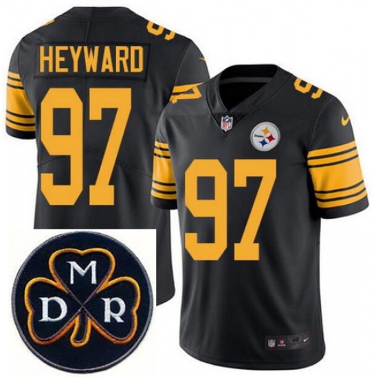 Men's Nike Pittsburgh Steelers #97 Cameron Heyward Elite Black Rush NFL MDR Dan Rooney Patch Jersey Men's Nike Pittsburgh Steelers #97 Cameron Heyward Elite Black Rush NFL MDR Dan Rooney Patch Jersey