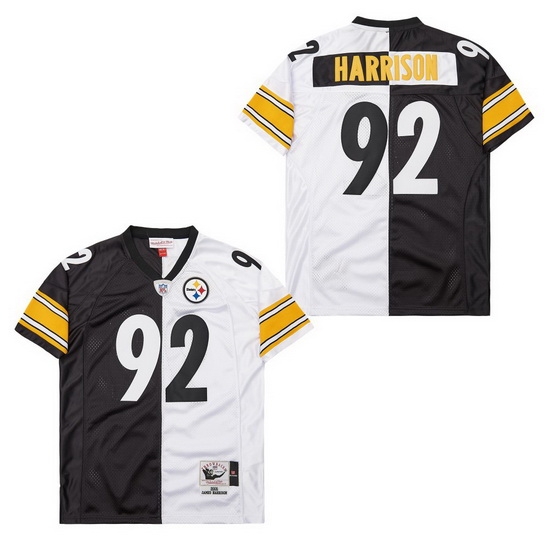 Men's Pittsburgh Steelers James Harrison #92 White Black Split Stitched NFL Football Jersey Men's Pittsburgh Steelers James Harrison #92 White Black Split Stitched NFL Football Jersey