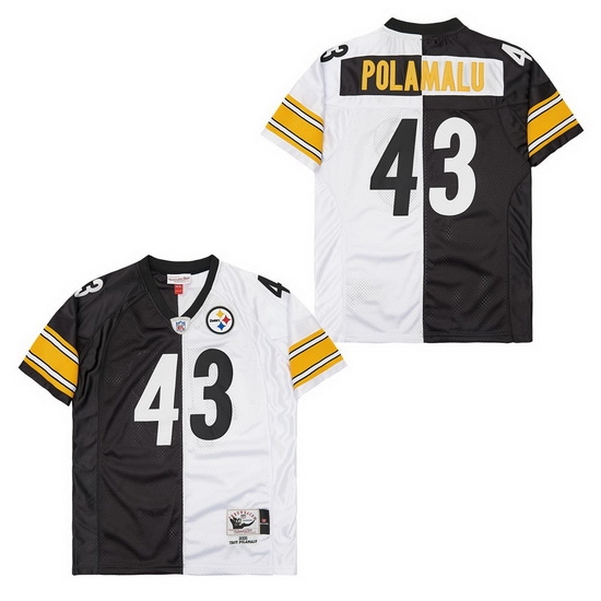 Men's Pittsburgh Steelers Troy Polamalu #43 White Black Split Stitched NFL Football Jersey Men's Pittsburgh Steelers Troy Polamalu #43 White Black Split Stitched NFL Football Jersey