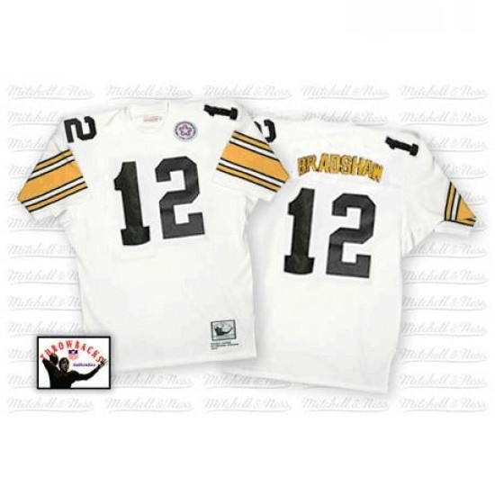 Mitchell And Ness Pittsburgh Steelers 12 Terry Bradshaw White Authentic Throwback NFL Jersey Mitchell And Ness Pittsburgh Steelers 12 Terry Bradshaw White Authentic Throwback NFL Jersey