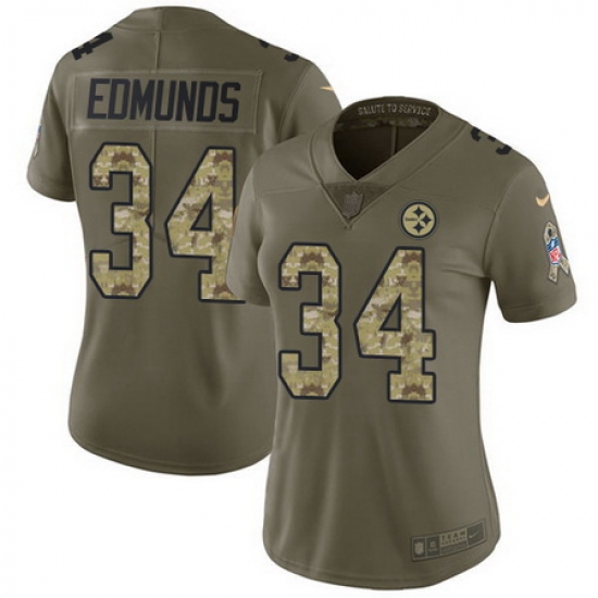 Nike Steelers #34 Terrell Edmunds Olive Camo Womens Stitched NFL Limited 2017 Salute to Service Jersey Nike Steelers #34 Terrell Edmunds Olive Camo Womens Stitched NFL Limited 2017 Salute to Service Jersey
