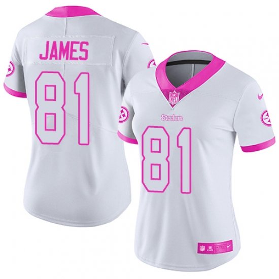 Nike Steelers #81 Jesse James White Pink Womens Stitched NFL Limited Rush Fashion Jersey Nike Steelers #81 Jesse James White Pink Womens Stitched NFL Limited Rush Fashion Jersey