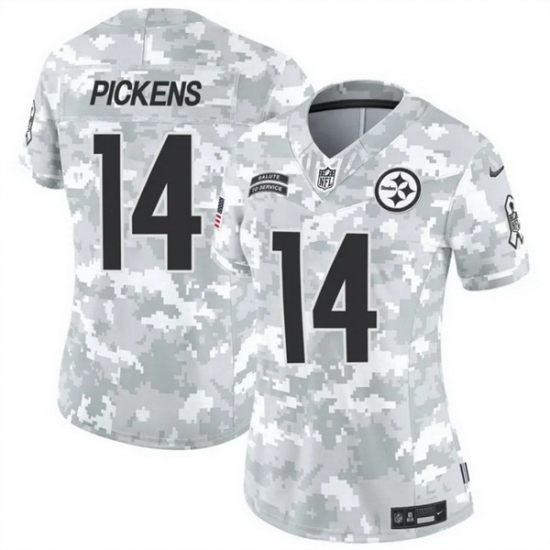 Women Pittsburgh Steelers 14 George Pickens 2024 F U S E Arctic Camo Salute To Service Limited Stitched Football Jersey Women Pittsburgh Steelers 14 George Pickens 2024 F U S E Arctic Camo Salute To Service Limited Stitched Football Jersey