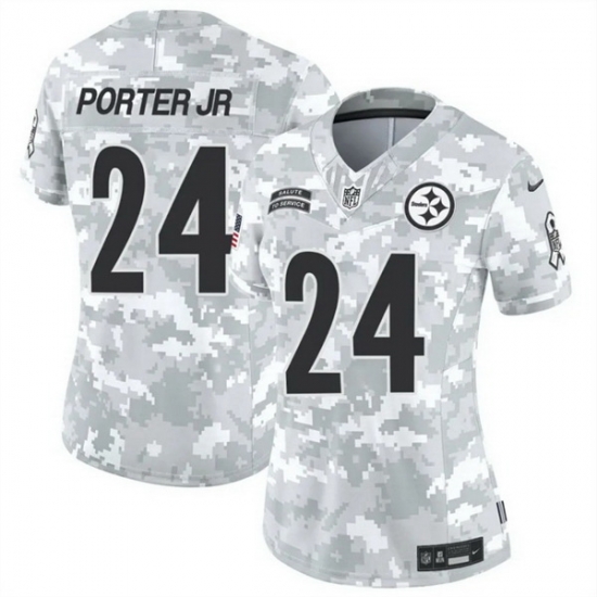 Women Pittsburgh Steelers 24 Joey Porter Jr 2024 F U S E Arctic Camo Salute To Service Limited Stitched Football Jersey Women Pittsburgh Steelers 24 Joey Porter Jr 2024 F U S E Arctic Camo Salute To Service Limited Stitched Football Jersey