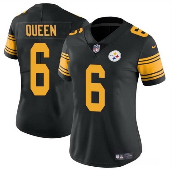 Women Pittsburgh Steelers 6 Patrick Queen Black Color Rush Stitched Football Jersey Women Pittsburgh Steelers 6 Patrick Queen Black Color Rush Stitched Football Jersey