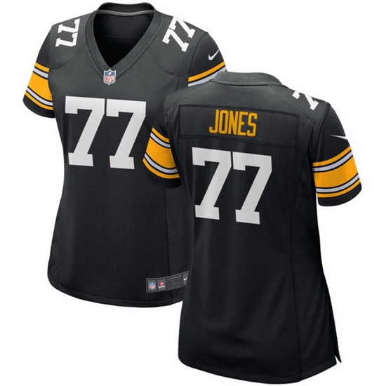 Women Pittsburgh Steelers 77 Broderick Jones Black 2023 Draft Stitched Game Jersey Women Pittsburgh Steelers 77 Broderick Jones Black 2023 Draft Stitched Game Jersey