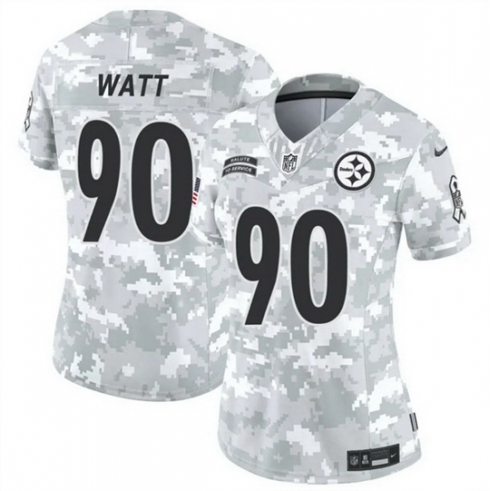 Women Pittsburgh Steelers 90 T J Watt 2024 F U S E Arctic Camo Salute To Service Limited Stitched Football Jersey Women Pittsburgh Steelers 90 T J Watt 2024 F U S E Arctic Camo Salute To Service Limited Stitched Football Jersey