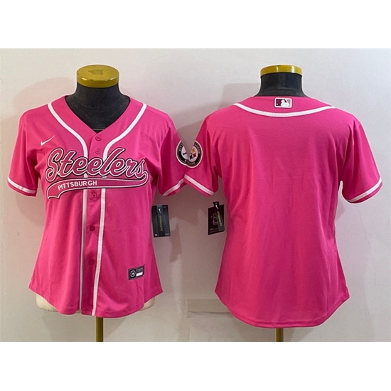 Women Pittsburgh Steelers Blank Pink With Patch Cool Base Stitched Baseball Jersey Women Pittsburgh Steelers Blank Pink With Patch Cool Base Stitched Baseball Jersey