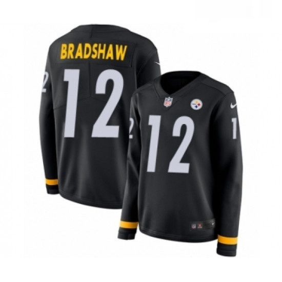 Womens Nike Pittsburgh Steelers 12 Terry Bradshaw Limited Black Therma Long Sleeve NFL Jersey Womens Nike Pittsburgh Steelers 12 Terry Bradshaw Limited Black Therma Long Sleeve NFL Jersey