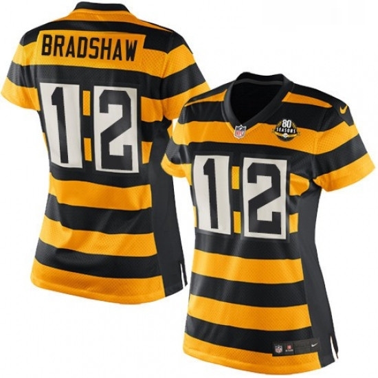Womens Nike Pittsburgh Steelers 12 Terry Bradshaw Limited YellowBlack Alternate 80TH Anniversary Throwback NFL Jersey Womens Nike Pittsburgh Steelers 12 Terry Bradshaw Limited YellowBlack Alternate 80TH Anniversary Throwback NFL Jersey