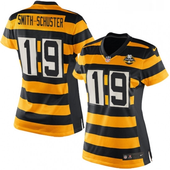 Womens Nike Pittsburgh Steelers 19 JuJu Smith Schuster Limited YellowBlack Alternate 80TH Anniversary Throwback NFL Jersey Womens Nike Pittsburgh Steelers 19 JuJu Smith Schuster Limited YellowBlack Alternate 80TH Anniversary Throwback NFL Jersey