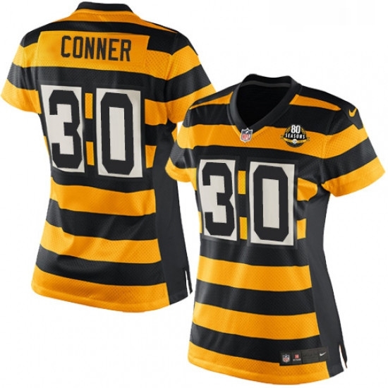 Womens Nike Pittsburgh Steelers 30 James Conner Elite YellowBlack Alternate 80TH Anniversary Throwback NFL Jersey Womens Nike Pittsburgh Steelers 30 James Conner Elite YellowBlack Alternate 80TH Anniversary Throwback NFL Jersey