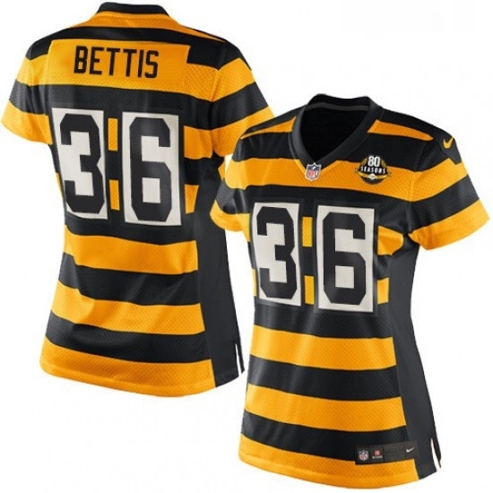Womens Nike Pittsburgh Steelers 36 Jerome Bettis Game YellowBlack Alternate 80TH Anniversary Throwback NFL Jersey Womens Nike Pittsburgh Steelers 36 Jerome Bettis Game YellowBlack Alternate 80TH Anniversary Throwback NFL Jersey