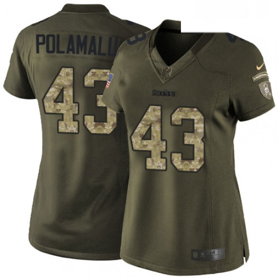 Womens Nike Pittsburgh Steelers 43 Troy Polamalu Elite Green Salute to Service NFL Jersey Womens Nike Pittsburgh Steelers 43 Troy Polamalu Elite Green Salute to Service NFL Jersey