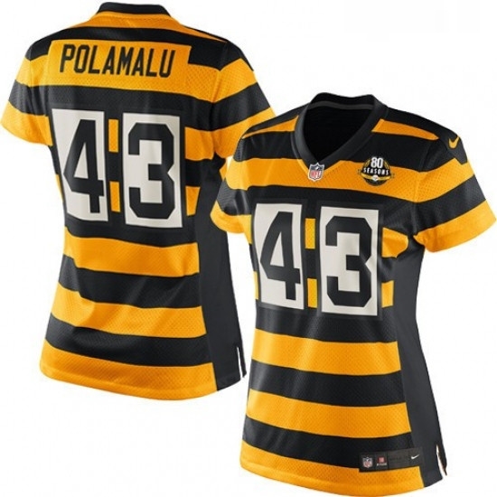 Womens Nike Pittsburgh Steelers 43 Troy Polamalu Limited YellowBlack Alternate 80TH Anniversary Throwback NFL Jersey Womens Nike Pittsburgh Steelers 43 Troy Polamalu Limited YellowBlack Alternate 80TH Anniversary Throwback NFL Jersey