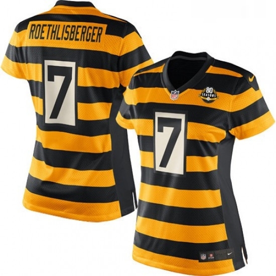 Womens Nike Pittsburgh Steelers 7 Ben Roethlisberger Elite YellowBlack Alternate 80TH Anniversary Throwback NFL Jersey Womens Nike Pittsburgh Steelers 7 Ben Roethlisberger Elite YellowBlack Alternate 80TH Anniversary Throwback NFL Jersey