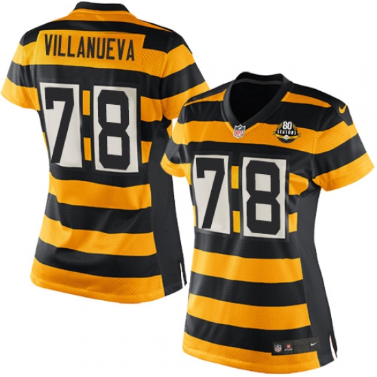 Womens Nike Pittsburgh Steelers #78 Alejandro Villanueva Elite Yellow Black Alternate 80TH Anniversary Throwback NFL Jersey Womens Nike Pittsburgh Steelers #78 Alejandro Villanueva Elite Yellow Black Alternate 80TH Anniversary Throwback NFL Jersey