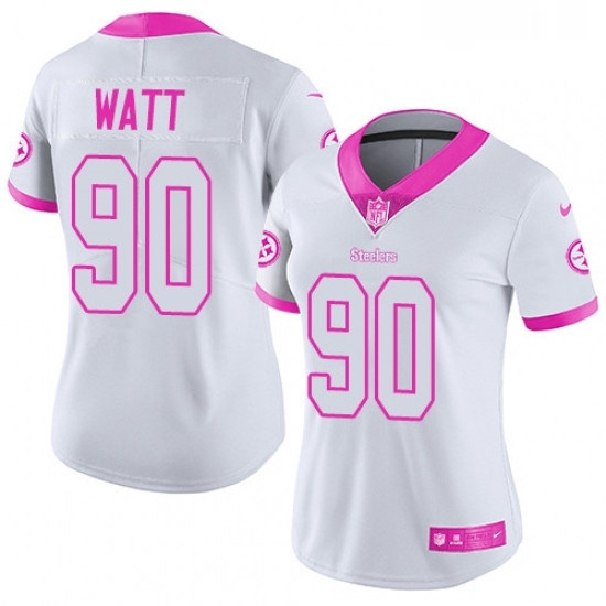 Womens Nike Pittsburgh Steelers 90 T J Watt Limited WhitePink Rush Fashion NFL Jersey Womens Nike Pittsburgh Steelers 90 T J Watt Limited WhitePink Rush Fashion NFL Jersey