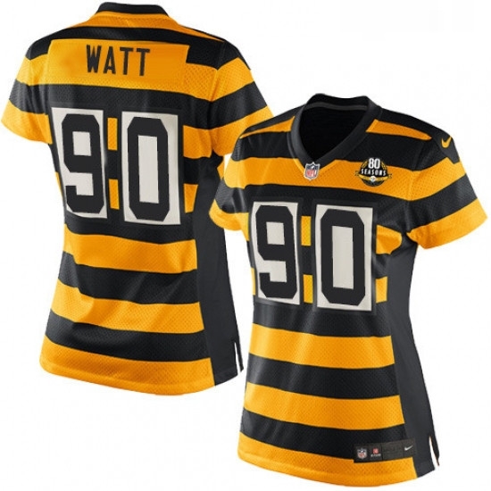 Womens Nike Pittsburgh Steelers 90 T J Watt Limited YellowBlack Alternate 80TH Anniversary Throwback NFL Jersey Womens Nike Pittsburgh Steelers 90 T J Watt Limited YellowBlack Alternate 80TH Anniversary Throwback NFL Jersey