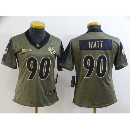Women's Pittsburgh Steelers #90 T. J. Watt Nike Olive 2021 Salute To Service Limited Player Jersey Women's Pittsburgh Steelers #90 T. J. Watt Nike Olive 2021 Salute To Service Limited Player Jersey