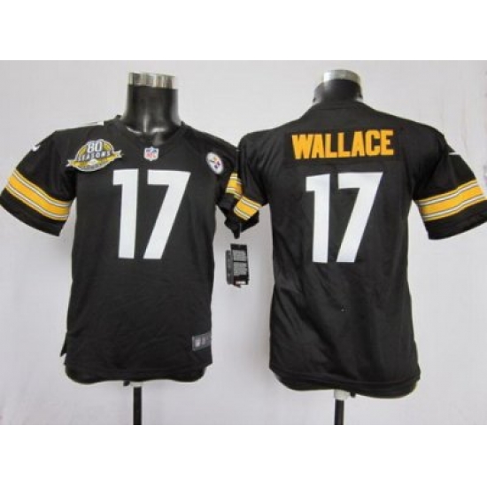Youth Nike Pittsburgh Steelers #17 Mike Wallace Black NFL Jersey W 80TH Pat-ch Youth Nike Pittsburgh Steelers #17 Mike Wallace Black NFL Jersey W 80TH Pat-ch