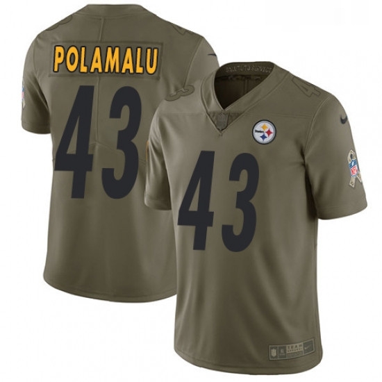 Youth Nike Pittsburgh Steelers 43 Troy Polamalu Limited Olive 2017 Salute to Service NFL Jersey Youth Nike Pittsburgh Steelers 43 Troy Polamalu Limited Olive 2017 Salute to Service NFL Jersey