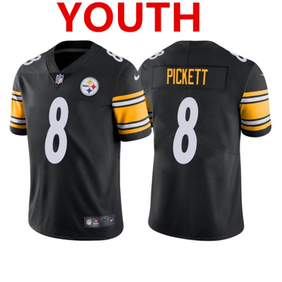 Youth Pittsburgh Steelers 8 Kenny Pickett Black 2022 Vapor Untouchable Stitched NFL Nike Limited Jersey Youth Pittsburgh Steelers 8 Kenny Pickett Black 2022 Vapor Untouchable Stitched NFL Nike Limited Jersey