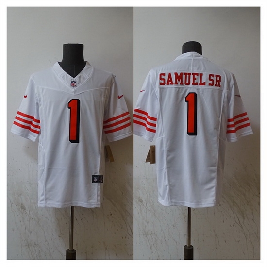 Men San Francisco 49ers 1 Deebo Samuel White 2023 F U S E Vapor Untouchable Limited Stitched Football Jersey Men San Francisco 49ers 1 Deebo Samuel White 2023 F U S E Vapor Untouchable Limited Stitched Football Jersey