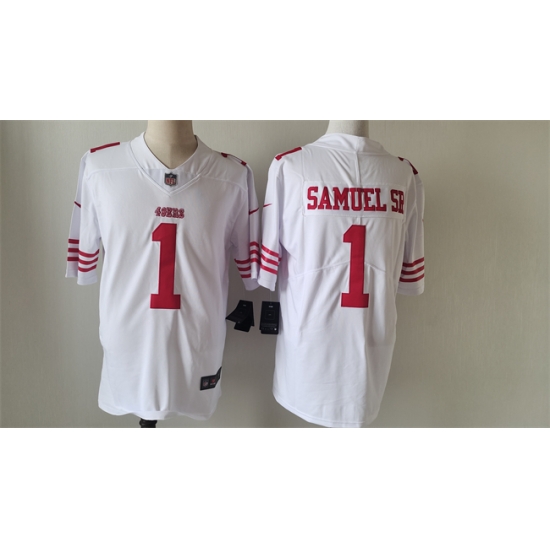 Men San Francisco 49ers 1 Deebo Samuel White Vapor Untouchable Limited Stitched Football Jersey Men San Francisco 49ers 1 Deebo Samuel White Vapor Untouchable Limited Stitched Football Jersey