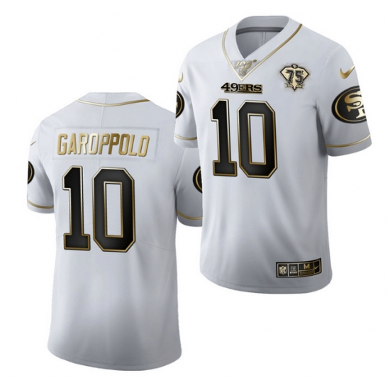 Men San Francisco 49ers 10 Jimmy Garoppolo White Gold 75th Anniversary Stitched Jersey Men San Francisco 49ers 10 Jimmy Garoppolo White Gold 75th Anniversary Stitched Jersey