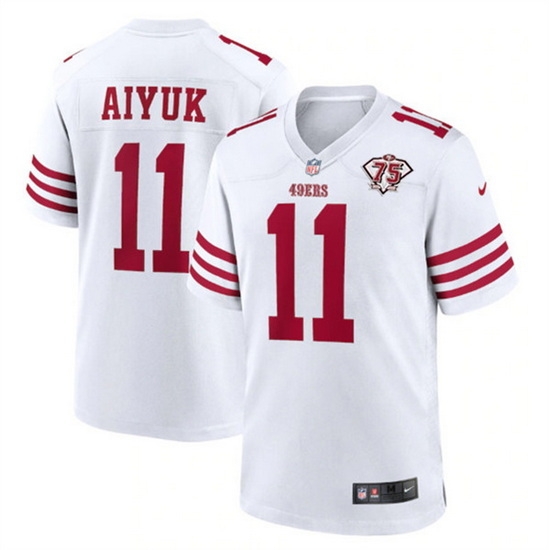 Men San Francisco 49ers 11 Brandon Aiyuk 2022 New White With 75th Anniverseray Patch Stitched Game Jersey Men San Francisco 49ers 11 Brandon Aiyuk 2022 New White With 75th Anniverseray Patch Stitched Game Jersey