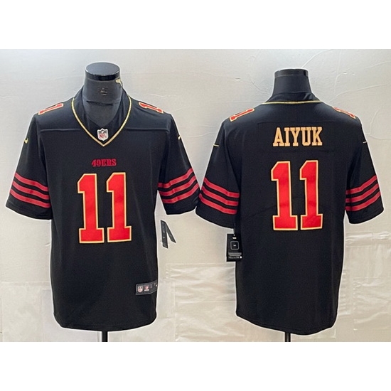 Men San Francisco 49ers 11 Brandon Aiyuk Black Gold Stitched Jersey Men San Francisco 49ers 11 Brandon Aiyuk Black Gold Stitched Jersey