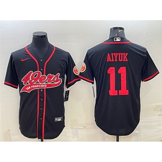 Men San Francisco 49ers 11 Brandon Aiyuk Black With Patch Cool Base Stitched Baseball JerseyS Men San Francisco 49ers 11 Brandon Aiyuk Black With Patch Cool Base Stitched Baseball JerseyS