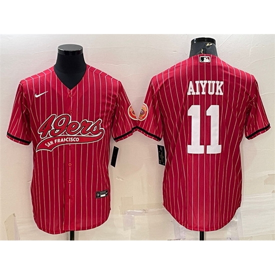 Men San Francisco 49ers 11 Brandon Aiyuk Red With Patch Cool Base Stitched Baseball Jersey Men San Francisco 49ers 11 Brandon Aiyuk Red With Patch Cool Base Stitched Baseball Jersey