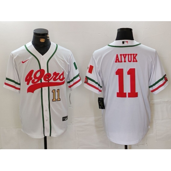 Men San Francisco 49ers 11 Brandon Aiyuk White With Patch Cool Base Stitched Baseball Jersey 2 Men San Francisco 49ers 11 Brandon Aiyuk White With Patch Cool Base Stitched Baseball Jersey 2