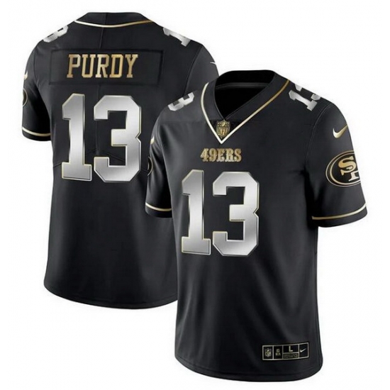 Men San Francisco 49ers 13 Brock Purdy Black Gold Stitched Jersey Men San Francisco 49ers 13 Brock Purdy Black Gold Stitched Jersey